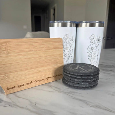 Custom Tumbler, Coaster, and Cutting Board Set